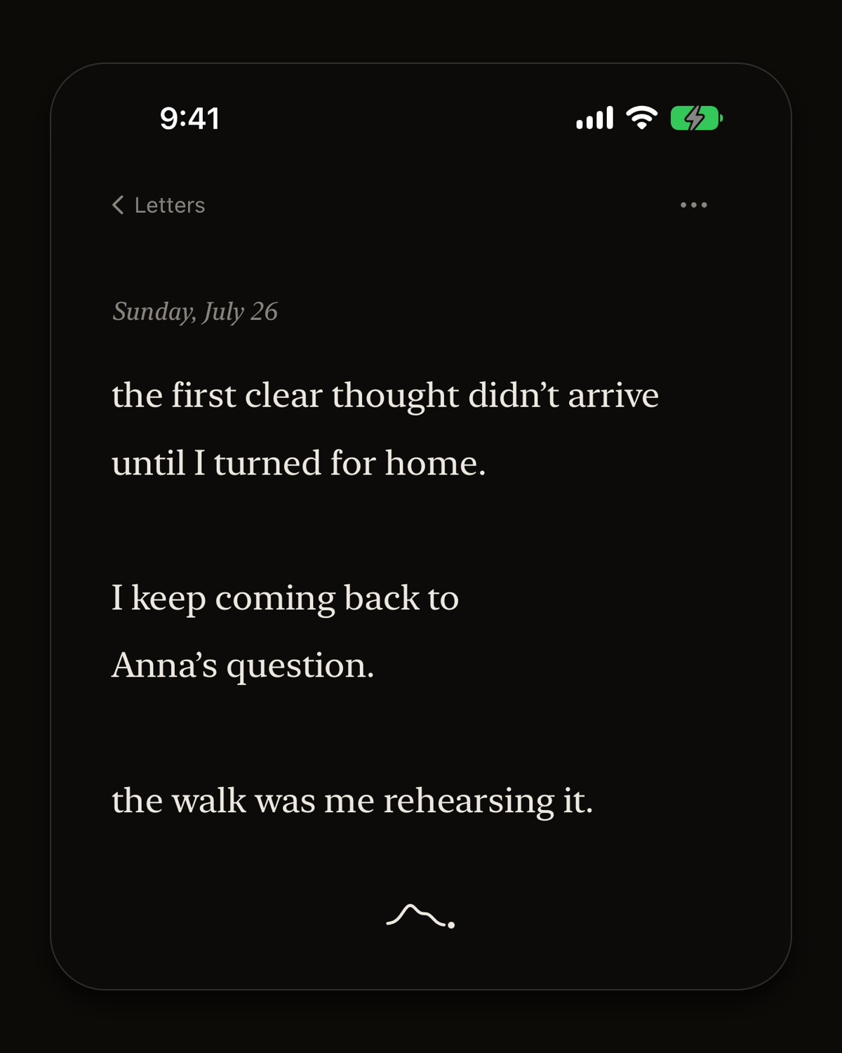 A private Sunday letter in Fieldnote, composed from lines spoken during the week.